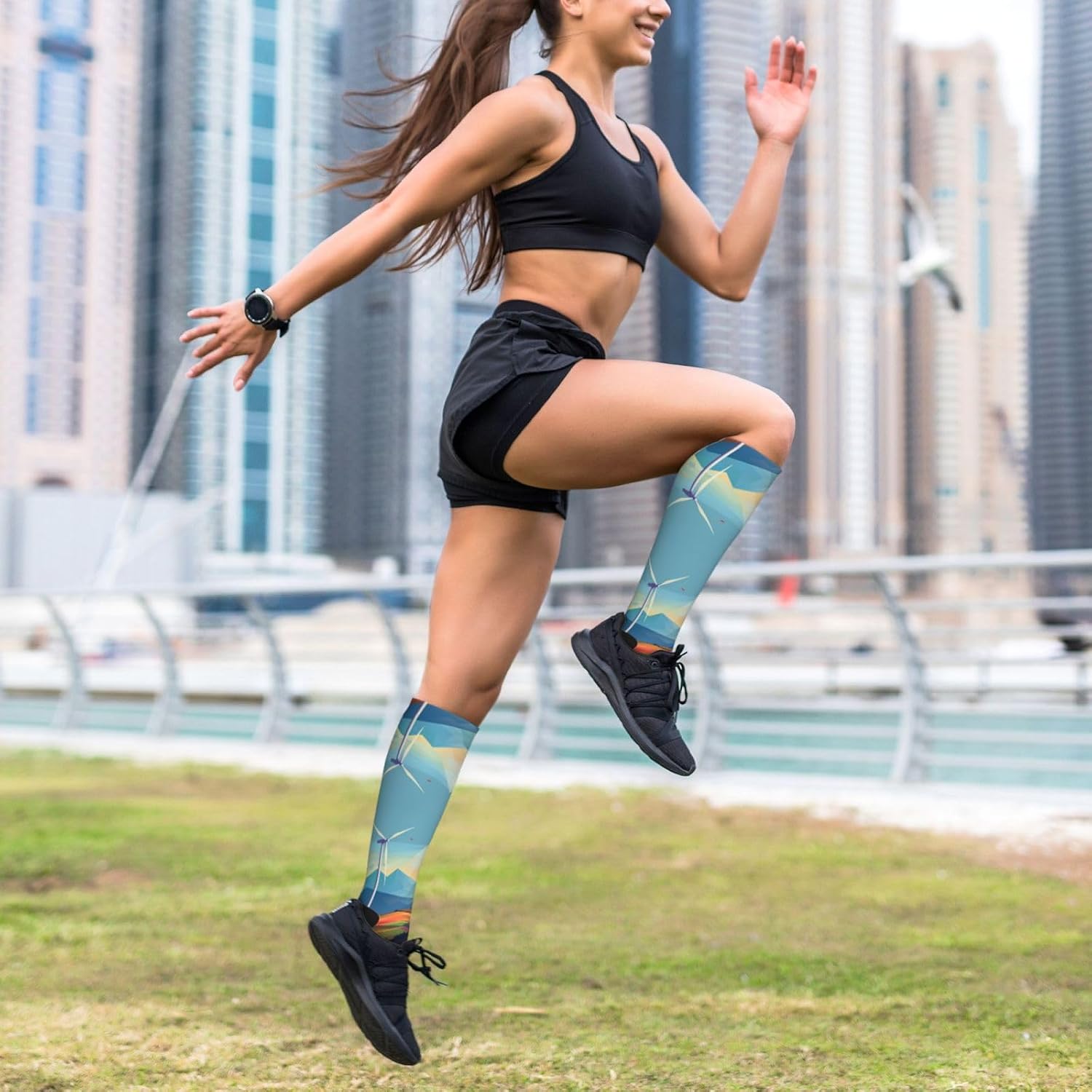 Windmill Flat Illustration Compression Socks For Women Men 15-20mmhg Graduated Support Circulation Knee High Socks For Nurses Athletic