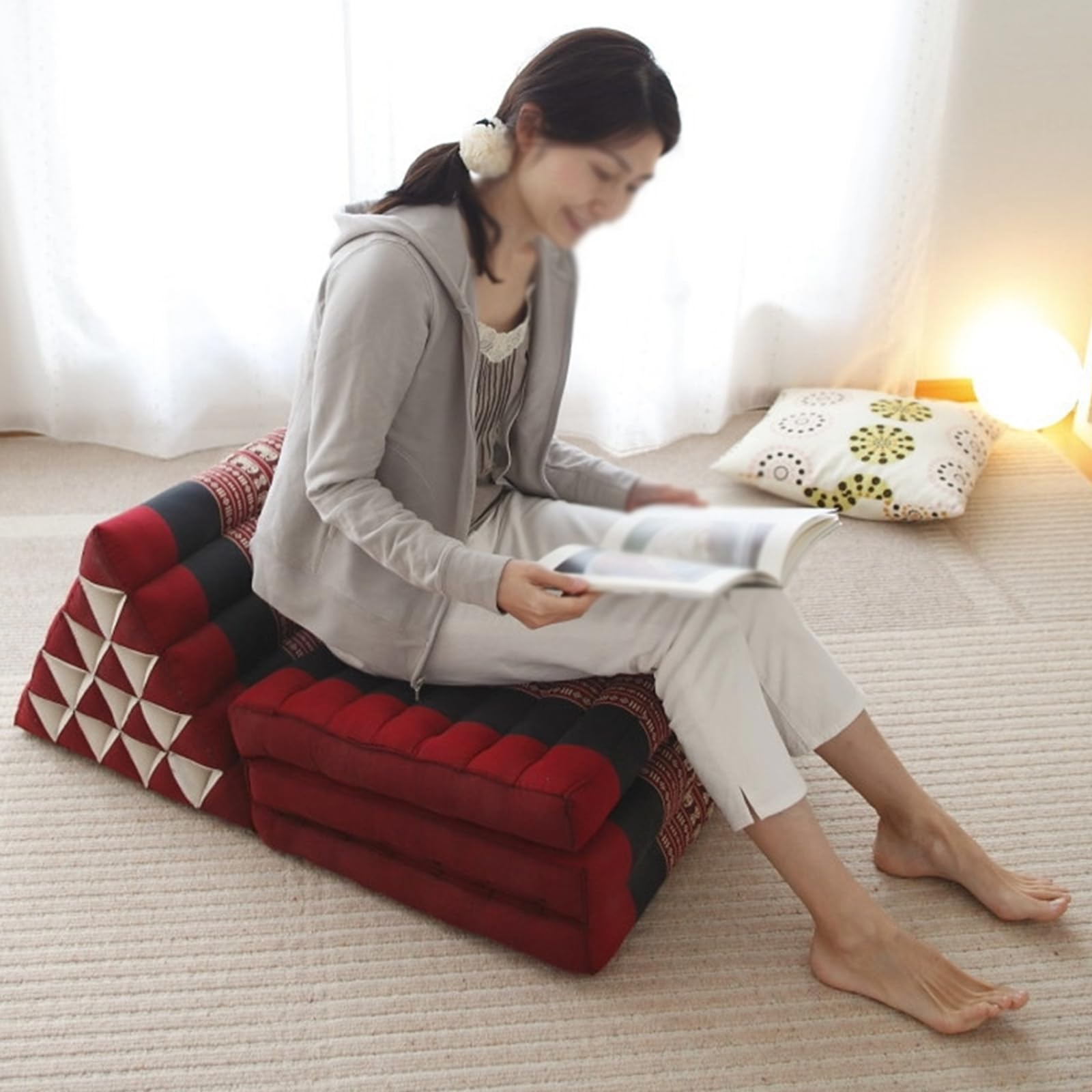 Colchón tailandés de suelo – Asiento de meditación plegable con cojín triangular, cama de invitados rellena de kapok, futón multiusos para mayor comodidad y relajación