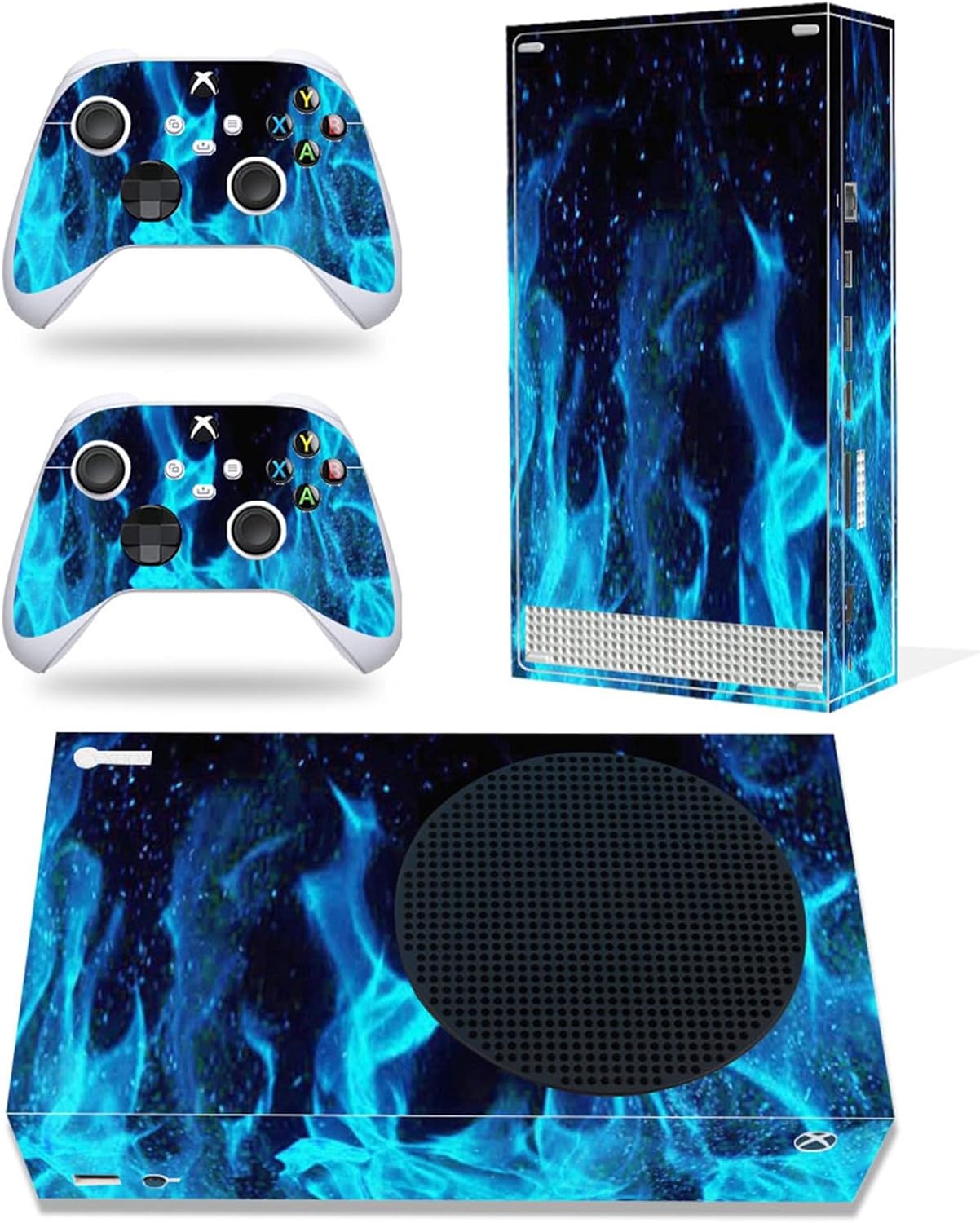 Skin Sticker for Xbox Series S Console Controllers, Protective Skin Wrap Vinyl Decal for Microsoft Xbox Series S, Protector Wrap Cover Protective Faceplate Full Set for X-Box S(Light Blue Flame)