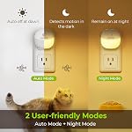 AUVON Plug in Night Light with Motion Sensor and Dusk to Dawn Sensor, Mini Warm White LED Nightlight with 1-50 lm Adjustable Brightness for Bathroom, Hallway, Stairs, Bedroom, Kitchen (4 Pack)