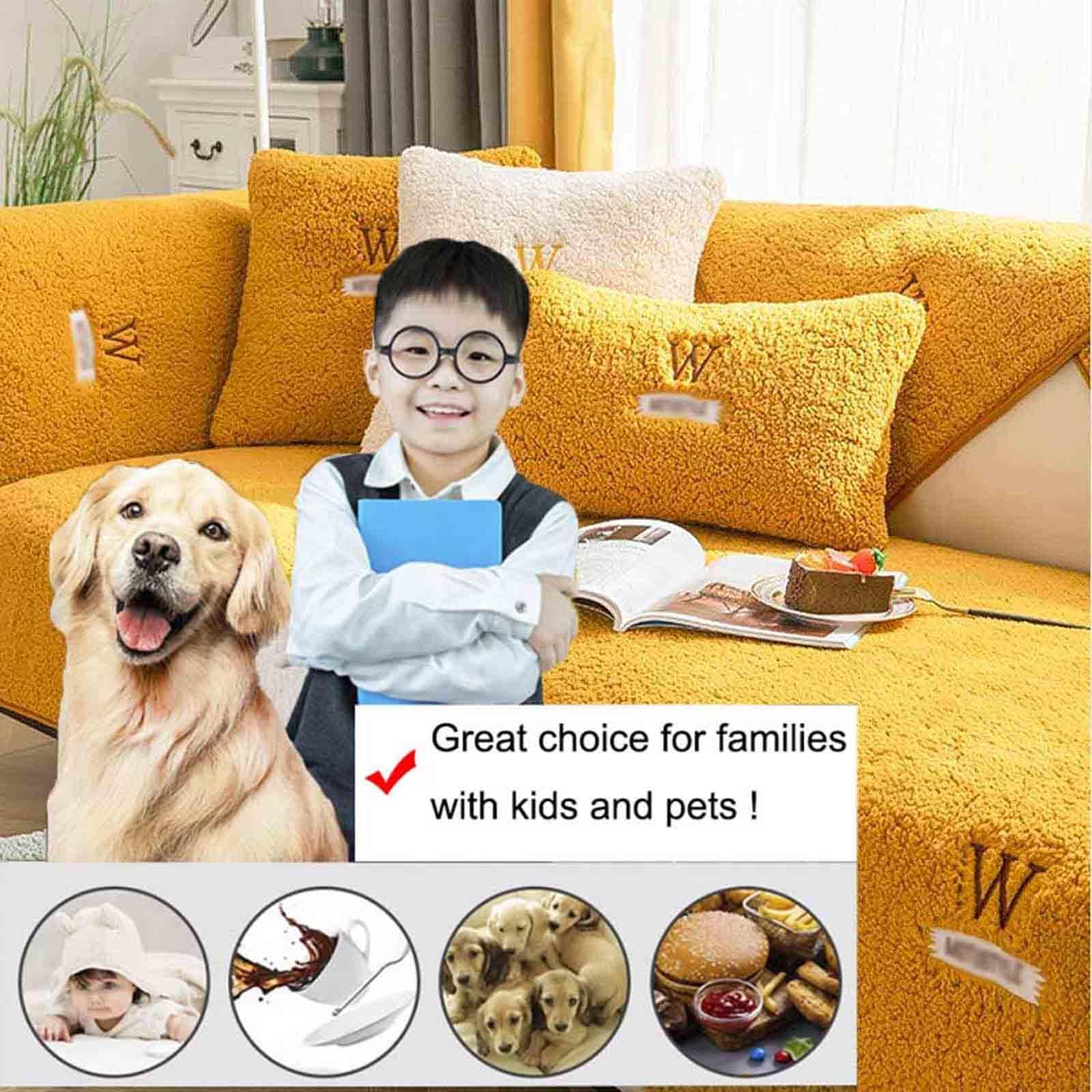 Funda de sofá Afelpada para Mascotas, Antideslizante, para Perros de 2, 3 o 4 plazas, Ideal para sofás en Forma de L, Impermeables, Color Amarillo n.° 2, 110 x 240 cm.