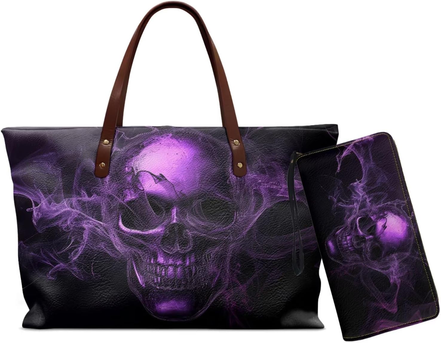 PU Leather Handbag Wallet Set for Women Large Tote Handbag with Zipper Fashion Top Handle Bag