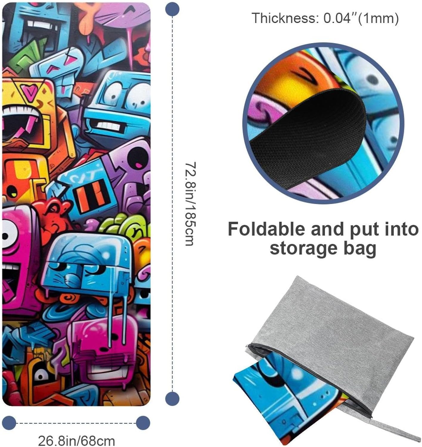 Yoga Towel, Colorful Graffiti Pattern Non Slip Sweat Absorbent Hot Yoga Mat Towel for Hot Yoga, Pilates and Fitness - 72.8" x 26.8"