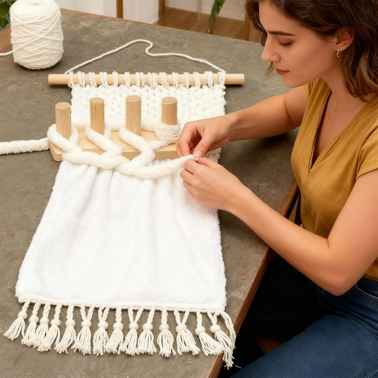 Set di 3 telai per tessitura con disegni regolabili, materiali in legno per la creazione di asciugamani da tappezzeria, artigianato regolabile a maglia