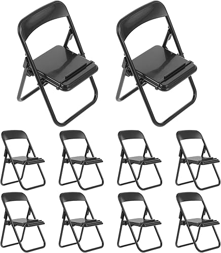 Mini silla plegable para muñeca, silla plegable en miniatura, soporte para teléfono celular, soporte para decoración de casa de muñecas, color negro