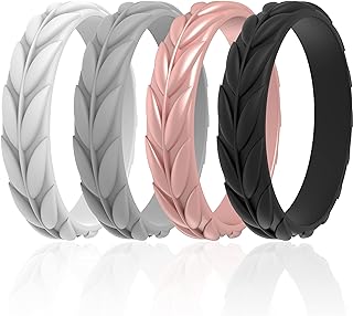 Anéis de silicone femininos 7 anéis/4 anéis/1 anel - alianças de casamento com design de folha - 5,2 mm de largura - 2 mm de espessura