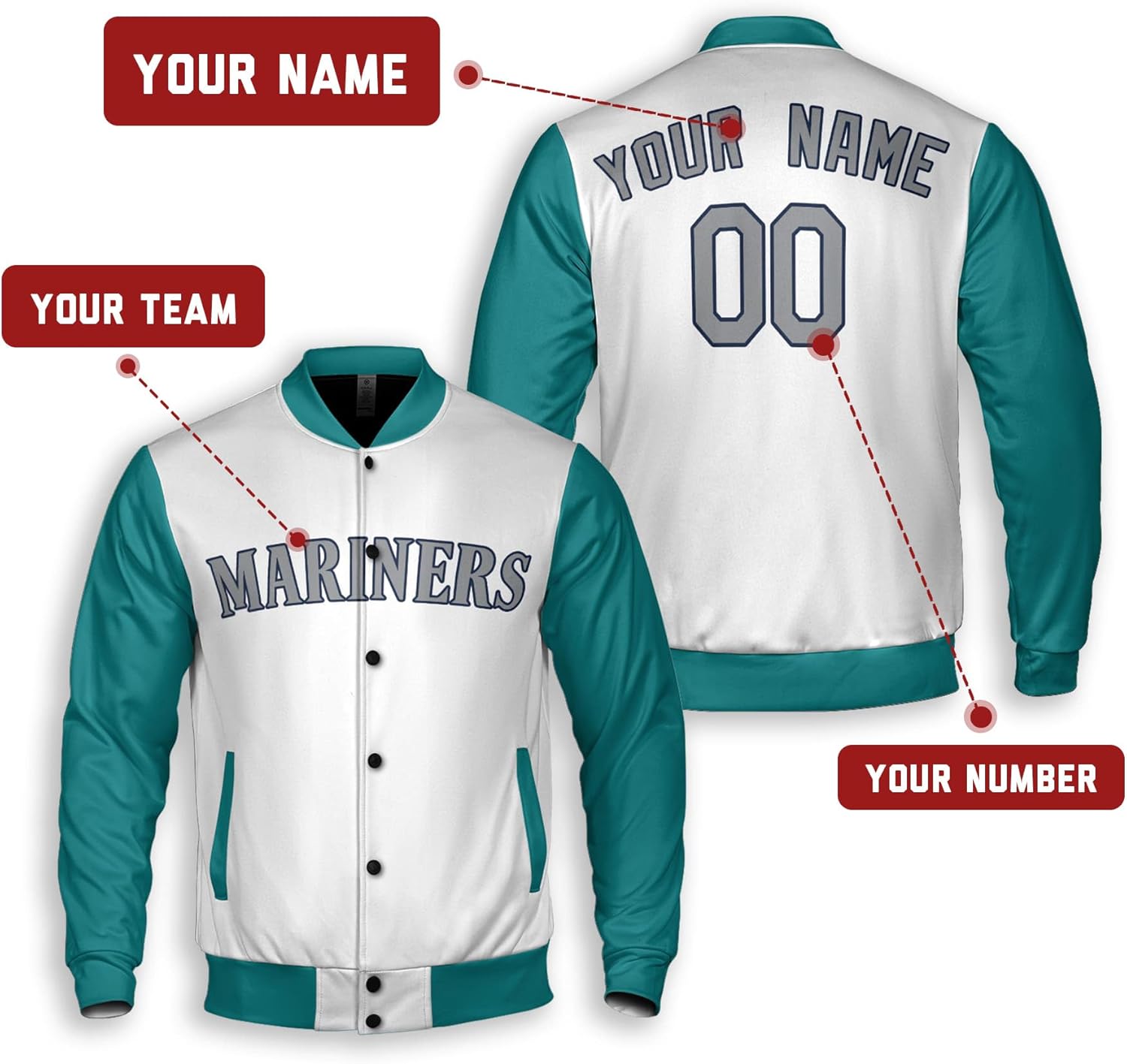 Custom Varsity Jacket – Baseball Fan Style – Add Name & Number – Kids & Adults
