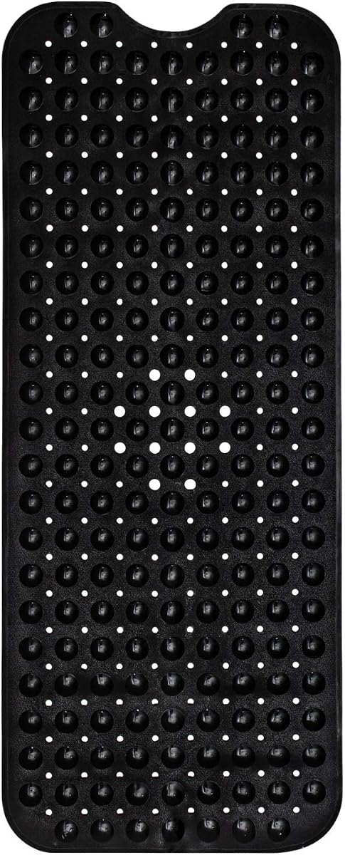 ENKOSI Non-Slip Bath & Shower Mat 40x16 Extra Long, Suction & Drain Holes | Black color; Durable PVC; 40x16 in, Black