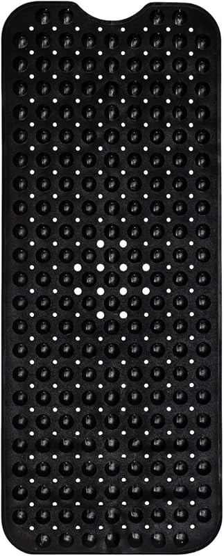 ENKOSI Non-Slip Bath & Shower Mat 40x16 Extra Long, Suction & Drain Holes | Black color; Durable PVC; 40x16 in, Black
