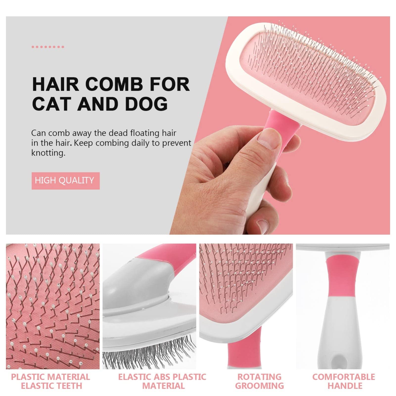 ULTECHNOVO 3piezas Cepillo De Masaje Para Mascotas Punta Protectora Herramienta De Aseo Para Perros Gatos Peine Para Eliminar Pelo Suelto Enredos Grande Color Rosa