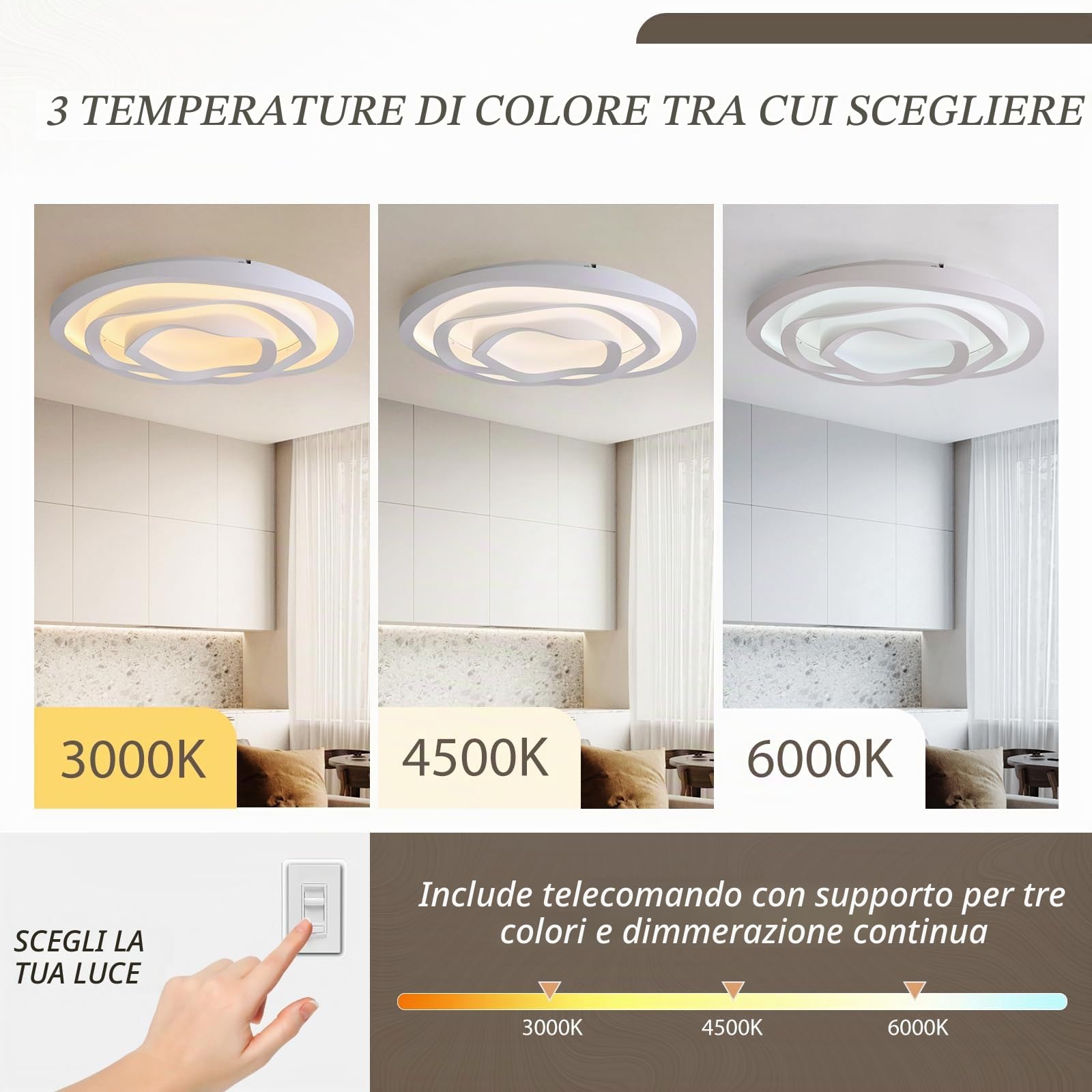 Plafoniera LED Soffitto Moderna Bianca a Forma di Fiore, Lampadario LED Soffitto Ø50cm,Regolabile 3000-6000K con Telecomando,Plafoniera Soffitto per Camera da Letto,Soggiorno,Sala da Pranzo