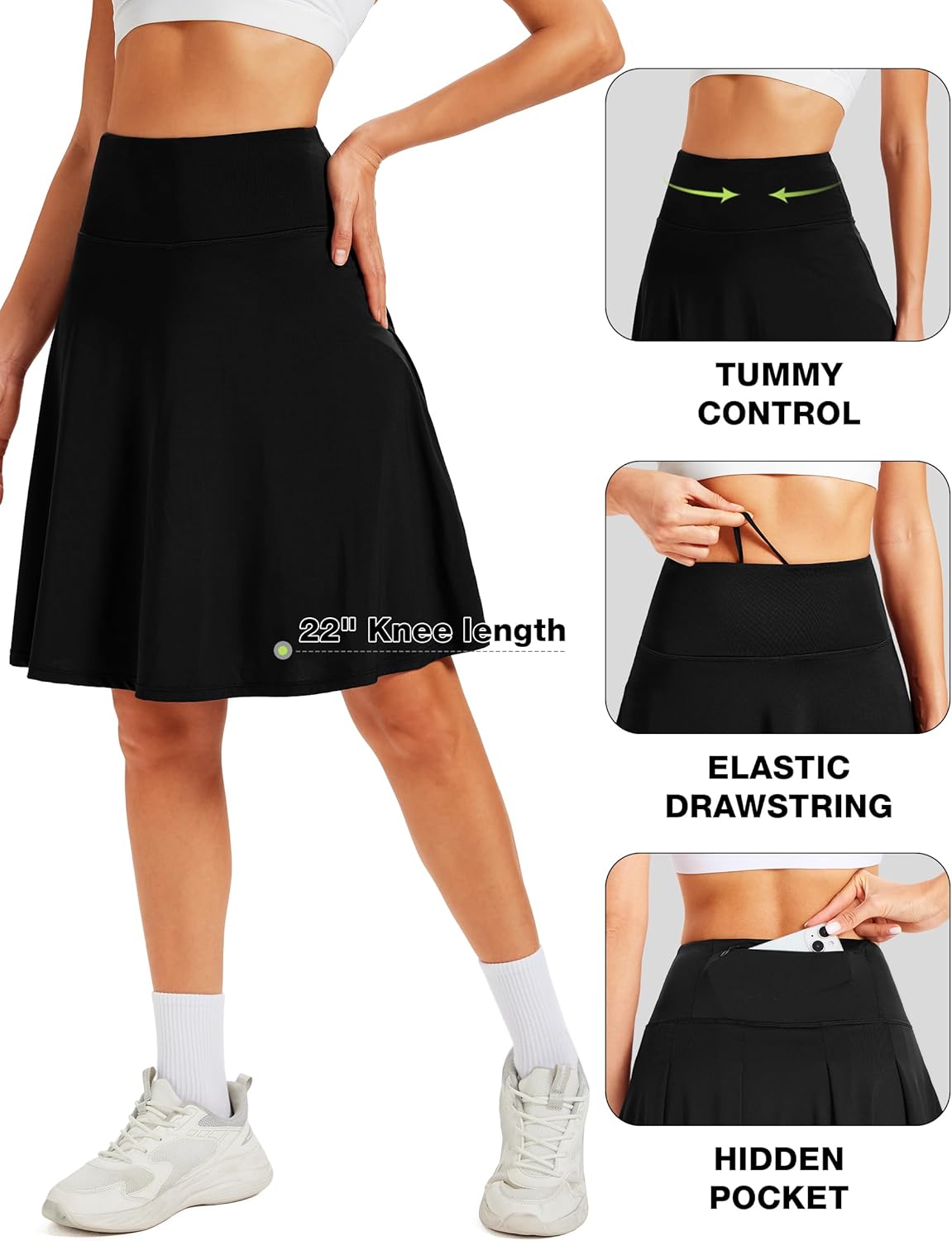 ZUTY 22" Knee Length Skorts Long Golf Skirts for Women with Pockets High Waisted Tummy Control Athletic Tennis Casual Skort - Image 6