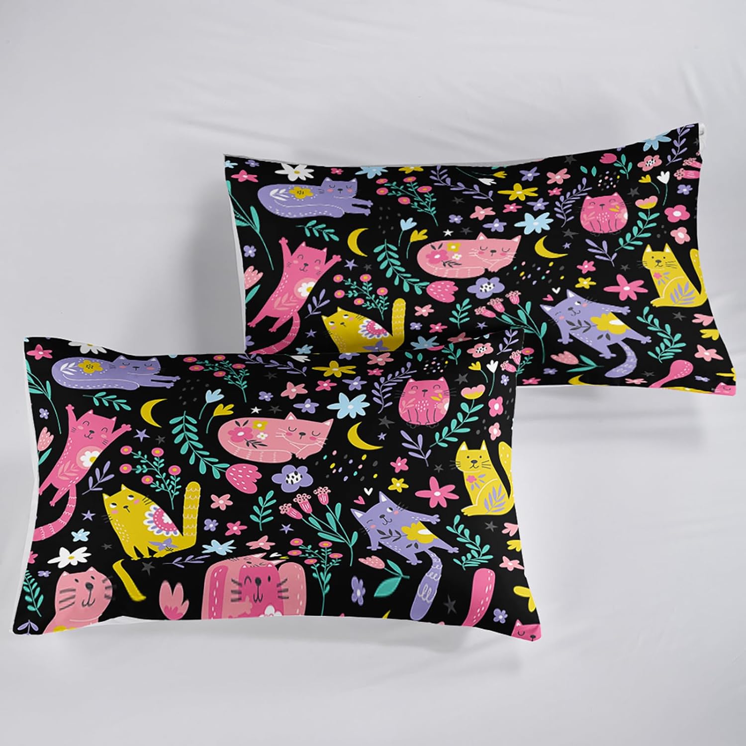 QOOMO Floral Cat Comforter Twin Size,Black Cats Bedding Set for Kids Teens Girls,3Pcs Bedding Set Printed Comforter with 2 Pillowcases,Down Alternative,Soft and Lightweight(Black，Twin Size) - Image 6