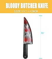 Vista 2 de Cuchillo de carnicero falso realista - Accesorio seguro de disfraz de Halloween para cosplay de zombis, asesino o hombre lobo (cuchillo)