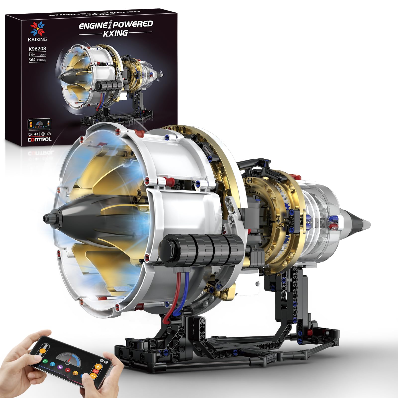 Jet Engine Building Set, Mini Engine Model Kit That Runs, Visible Aircraft Turbofan Engine Kit with Motor, Lights, & App Control, STEM Toys Gifts for Adults, Teens Age 14+ (564 PCS)-image-4