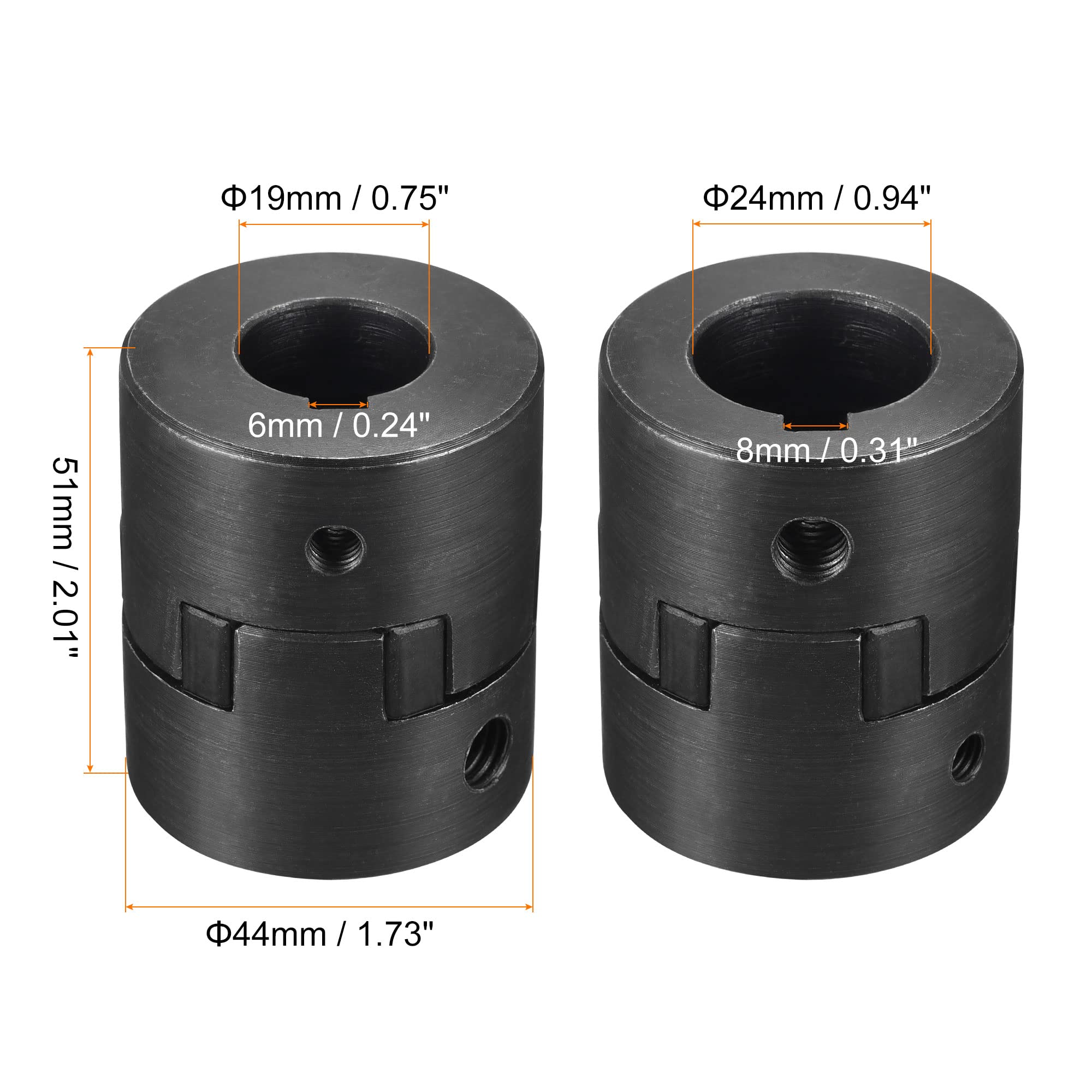 sourcing map Acoplamiento Flexible de Eje de 19mm a 24mm, Acoplador 51mm Longitud 44mm Diámetro, Conector de 45# Acero, Accesorios para Motor