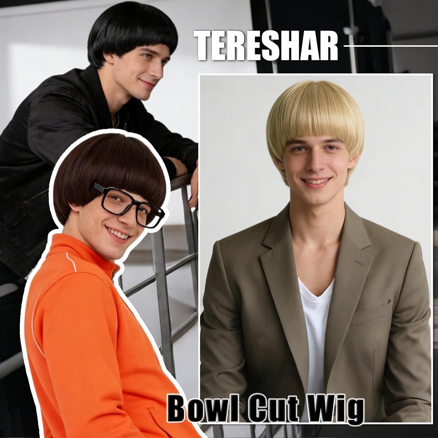 Black Mushroom Wig for Men Women Costume Short Black Bowl Cut Wig with Bangs for Daily Party Halloween Cosplay Anime(Black) - Image 6