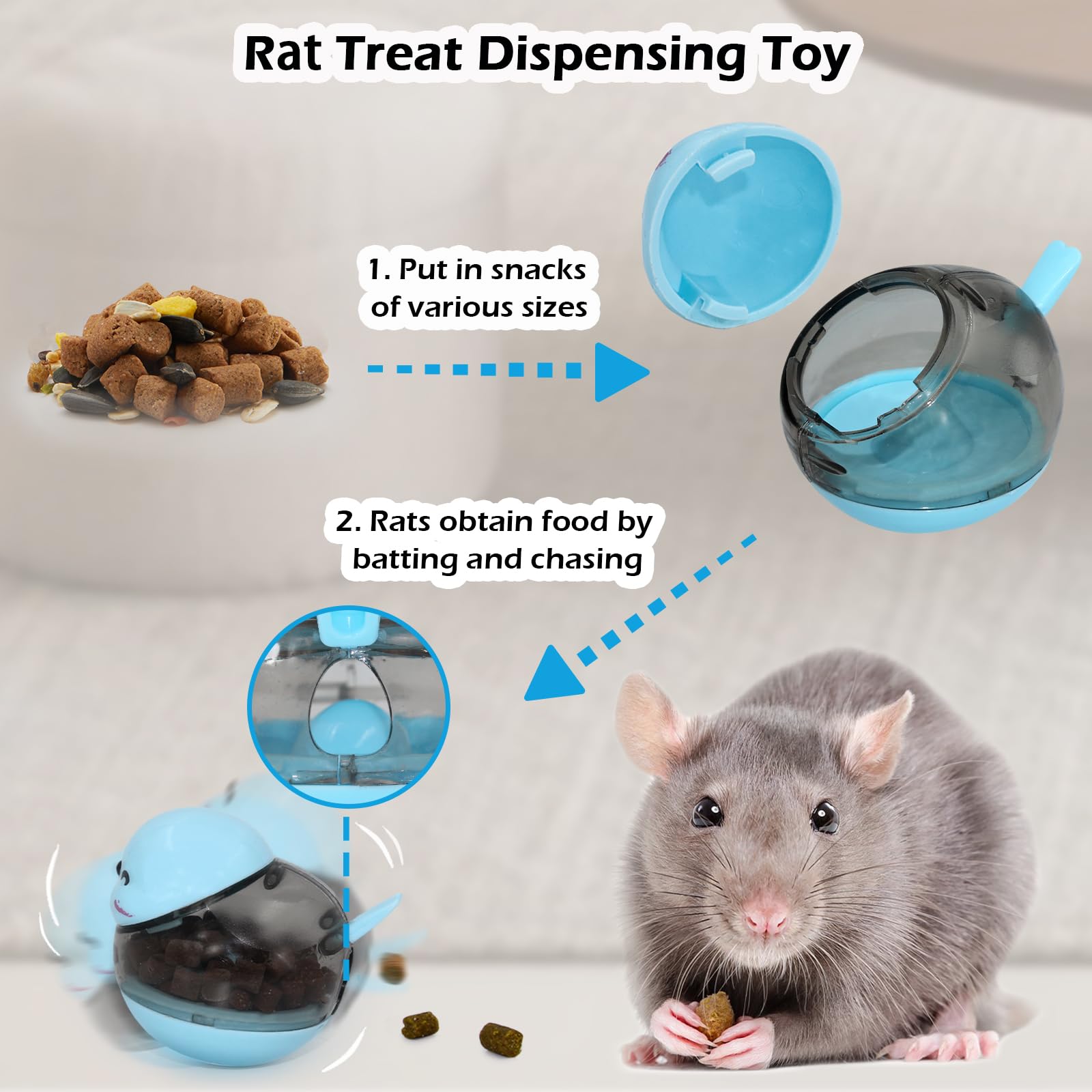2Pcs Rat Enrichment Toys Set - Treat Dispenser & 304 Stainless Steel Fruit/Veg Holder, Interactive Foraging Puzzle Toys for Rats/Mice/Birds, Rotating Sniffing Toy with Slow Feeder & Intelligence Game - image 3