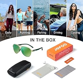 Jefoo Green Polarized Aviator Sunglasses for Women Men, UV400 Protection, Lightweight Retro Outdoor