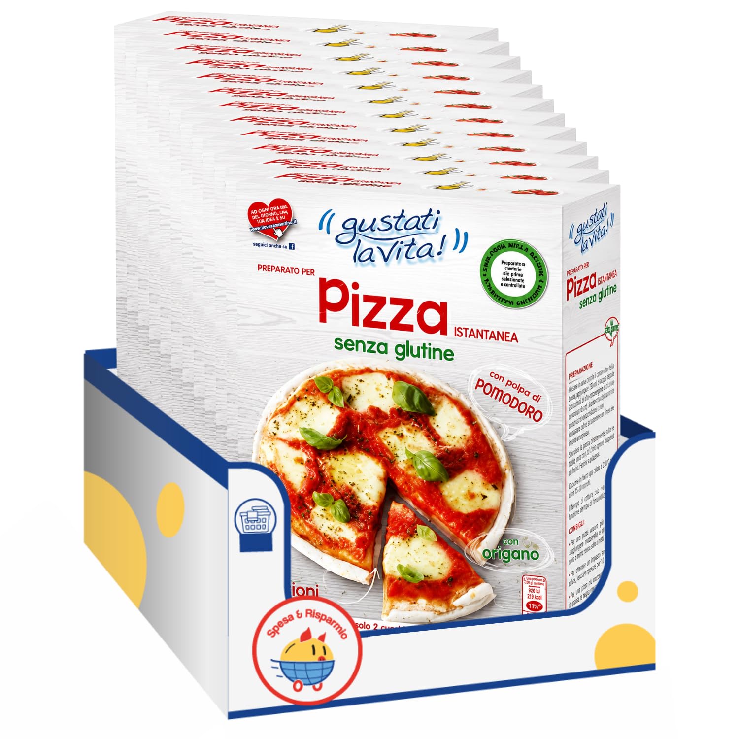 Preparato per Pizza Senza Glutine, 460 g, Mix per Impasto Pizza a Lievitazione Istantanea con Pomodoro e Origano, Ideale per Pizza Fatta in Casa, Confezione Multipla da 4/8/12 Pezzi (12 PEZZI)