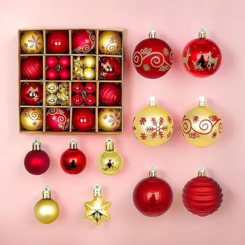 Miniatura 11 de Juego de 44 adornos de bolas de Navidad, adornos de bolas de Navidad inastillables para Navidad, vacaciones, corona y decoraciones de fiestas, con