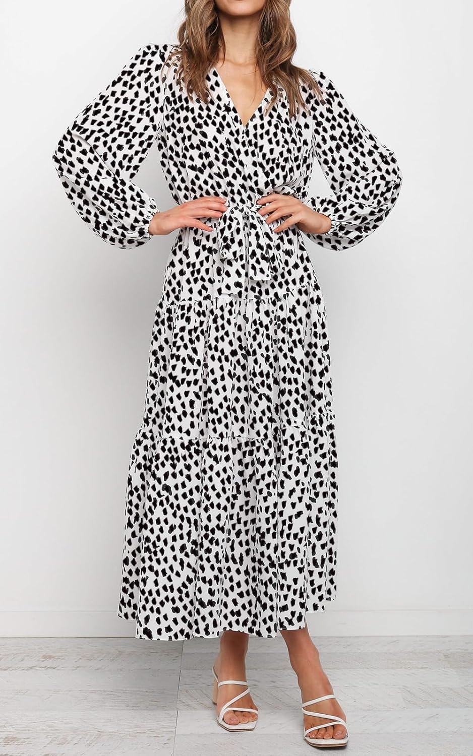 PRETTYGARDEN Womens Spring Long Sleeve Wrap V Neck Ruffle Floral Maxi Dress Casual Tie Waist Boho Chiffon Flowy Long Dresses - Image 2