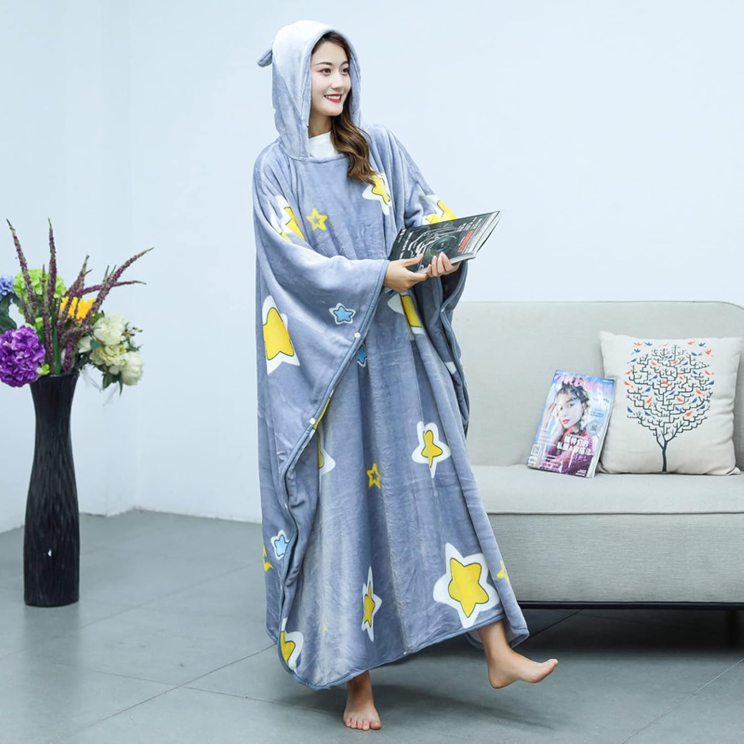 かい巻き 1x90cm 着る毛布 フード付き ポンチョ フランネル ふわふわ ルームウェア 男女兼用 あったか ファスナータイプ 冬 プレミアムマイクロファイバー 柄 静電気対策 洗える 部屋着 仕事 勉強 昼休み 防寒 着るブランケット