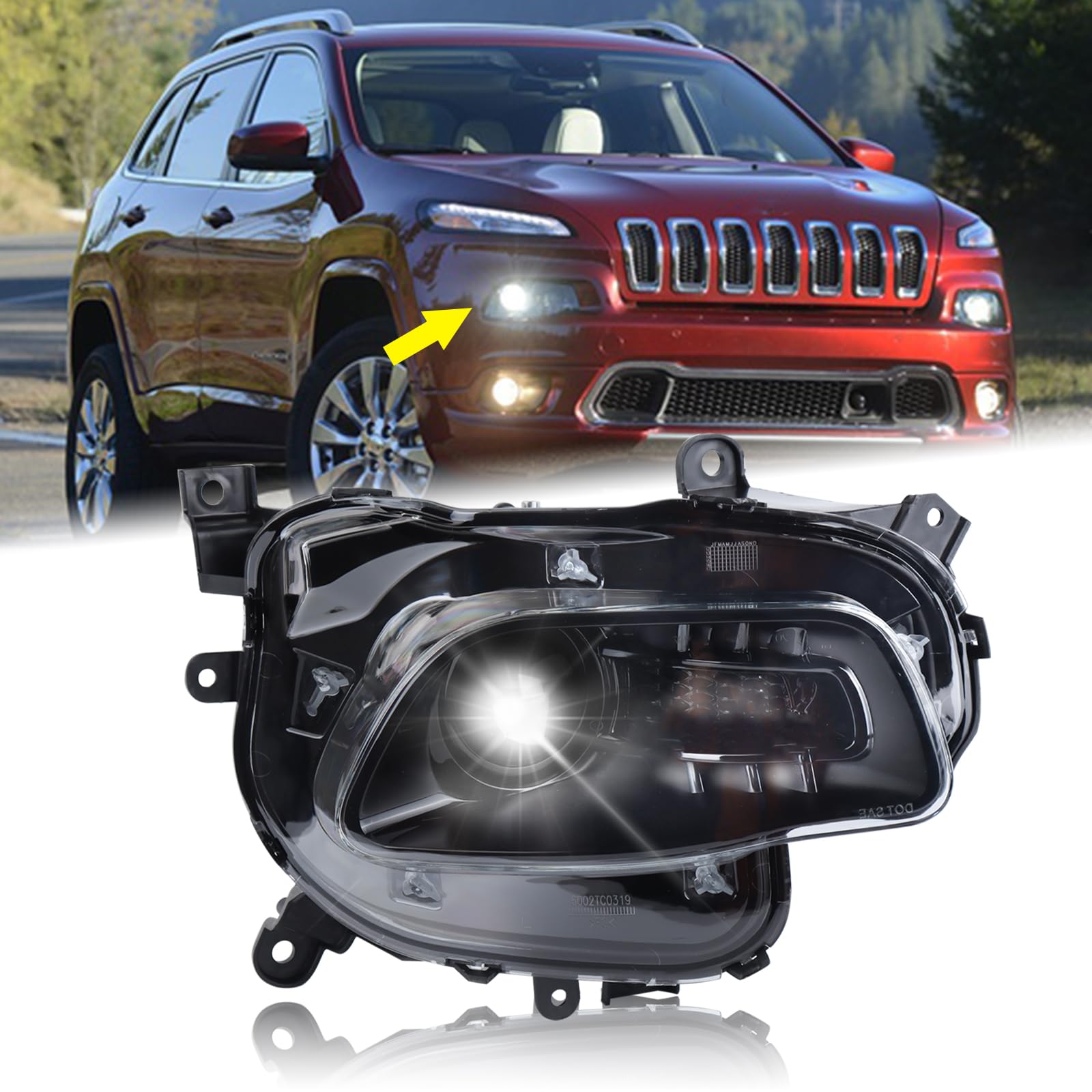 Left Side Projector Headlight For Jeep Cherokee 2014-2018 Black Halogen Headlamp