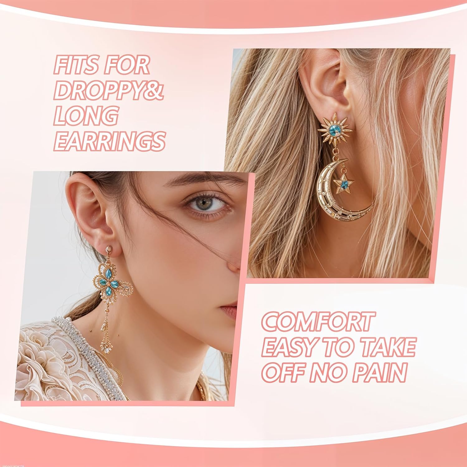 Earring Lifters for Heavy Earrings, 40 Pcs Acrylic & Silicone Earring Backs for Droopy Ears, Love Shape Earrings Support Backs, Anti-Slip Invisible Earing Back for Women - Image 5