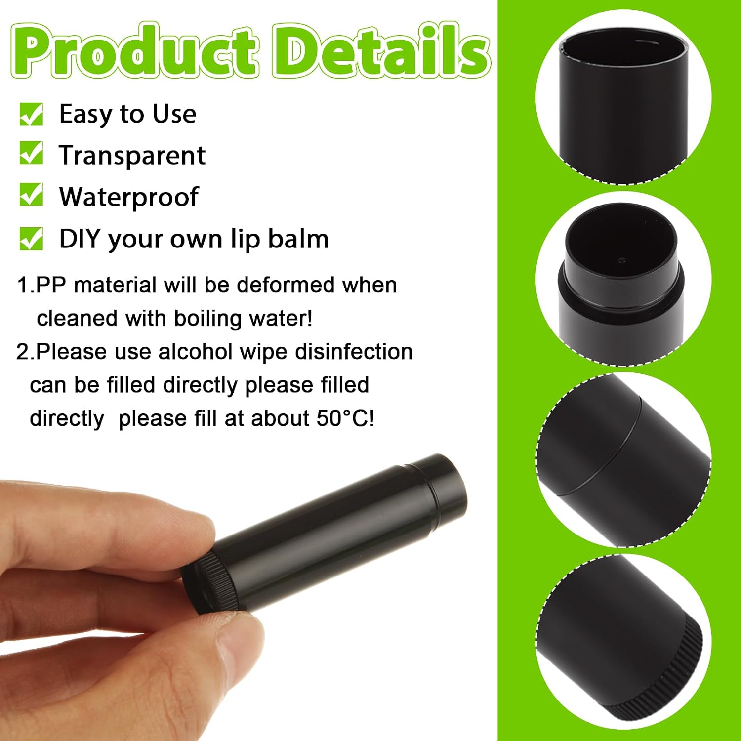 LANIAKEA 150PCS Lip Balm Tubes with Filling Tray and Spatula Set, Black Lip Balm Containers with Black Caps, Empty Chapstick Tubes Bulk for DIY Lipstick Homemade 3/16 Oz (5.5 ml)