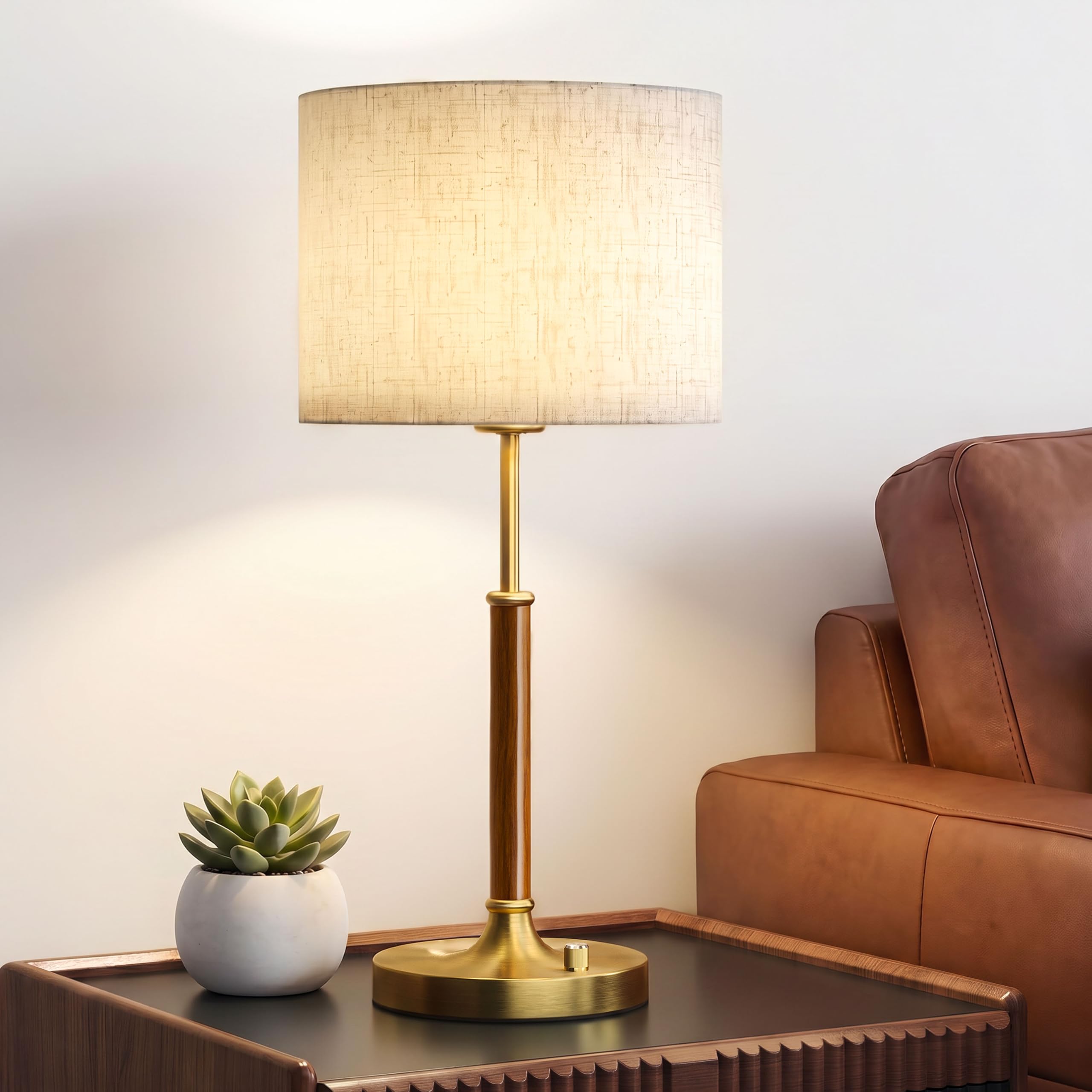 Bedside Table Lamp with Linen Shade