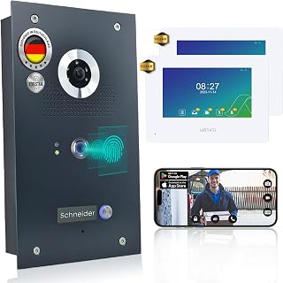 MATHFEL Video Türsprechanlage in Anthrazit, Klingel mit Kamera und 2x7'' Monitor, Türklingel mit Kamera und Türöffner, Ultraweitwinkel 170 Grad Kamera, Gegensprechanlage mit WLAN Full HD 2MP