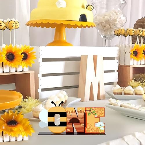 Miniatura 6 de LINGTEER Centro de mesa de acrílico de un cumpleaños, feliz día de la abeja bebé primer cumpleaños, baby shower, decoración de fiesta de foto.