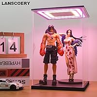 Vista 8 de LANSCOERY Vitrina de acrílico transparente con doble luz, soporte de caja de exhibición de cubo con base negra, escaparate de protección a prueba