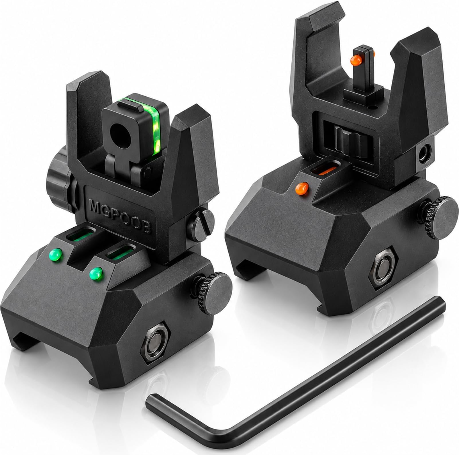 ZBULAR Fiber Optic Sights, Flip Up Front and Rear Backup Sights with Green Red Fiber Optics Dots, Tool-Free Adjustable Front Sight Rapid Transition