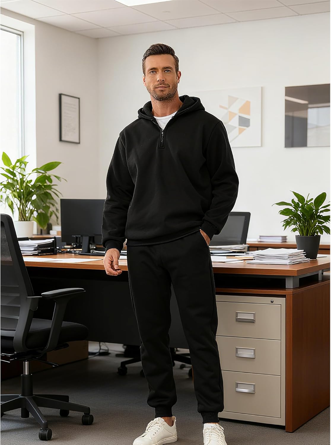 JIHUILAI Men Track Suits 2 Piece Set Quarter Zip Hoodie Sweatpants Jogging Suits Causal Athletic Men's Sweatsuits - Image 2