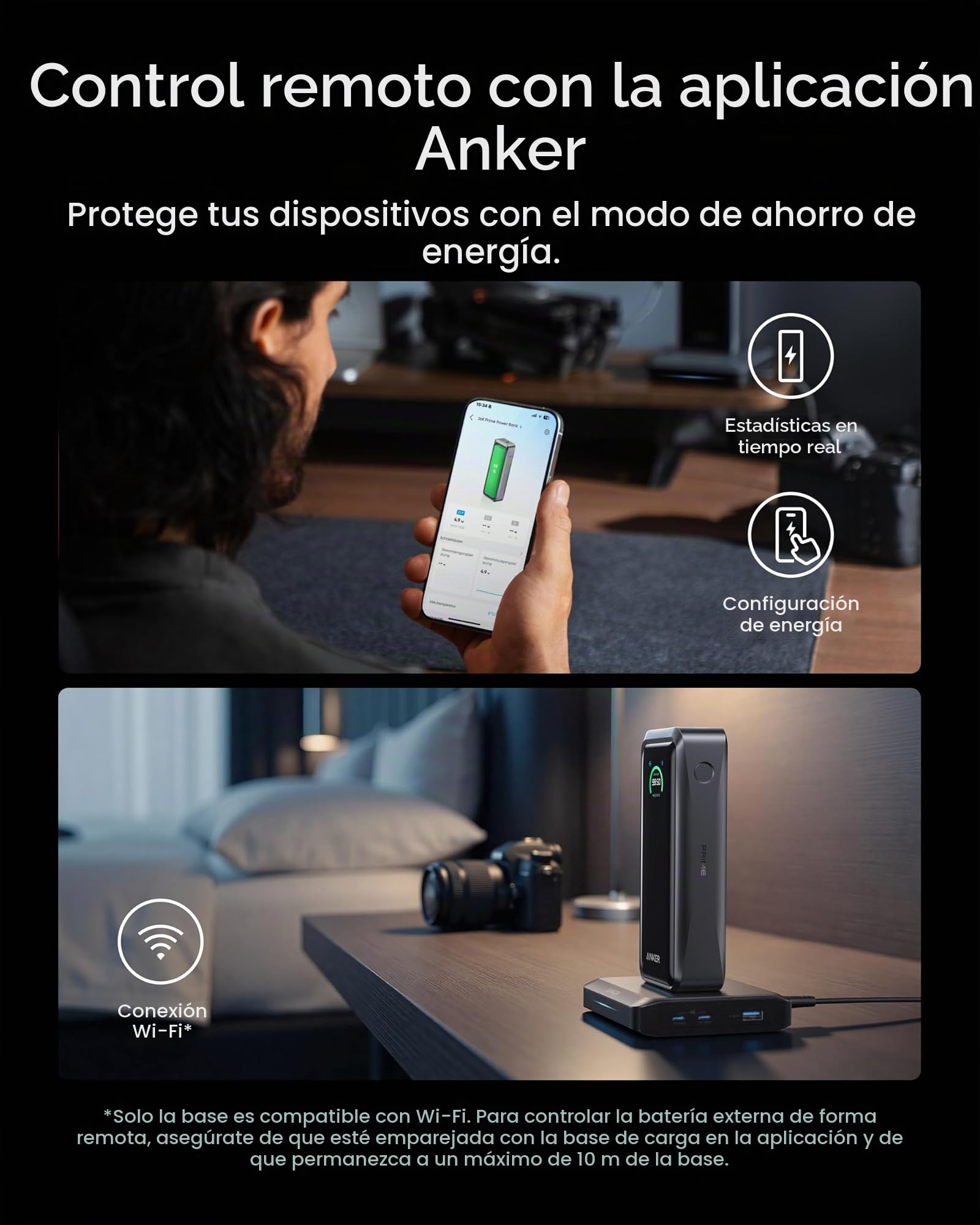 Anker Prime Power Bank con Base de Carga, 26.250 mAh, 300 W | Para 6 dispositivos, carga bidireccional, apta para vuelo, control por app, compatible con MacBook e iPhone