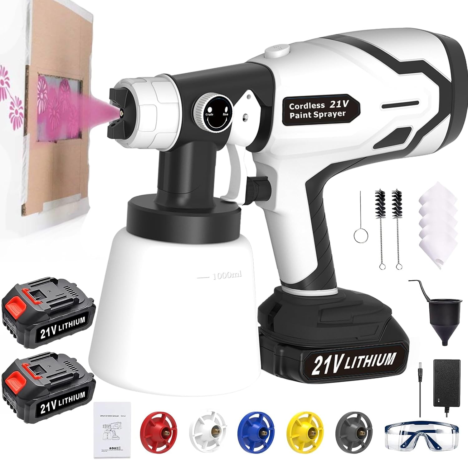 Tooltesoo Cordless Paint Sprayer, Portable HVLP Electric Paint Sprayer Gun with 2 x 21V 2.0Ah