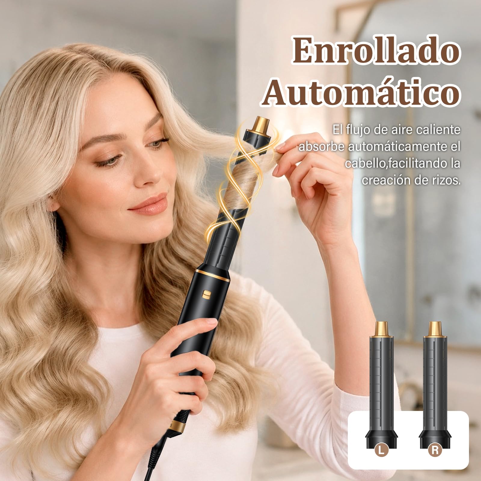 5 en 1 Moldeador de Pelo, Cepillo Secador de Pelo con Secador Iónico, Rizador Automático, Cepillo Alisador y Aire Caliente para Secar, Rizar, Alisar y Crear Volumen en Casa, Diario y Viajes | Peinado