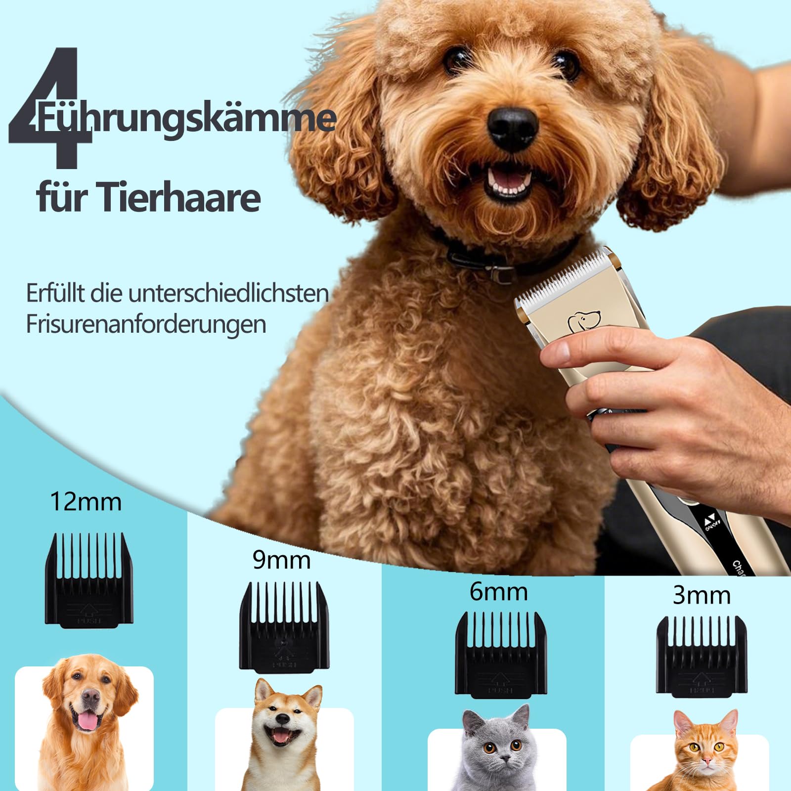 Hundeschermaschine Pflegeset, 12-Teiliger Wiederaufladbarer Pfotentrimmer Für Hunde, GeräUscharme Tierhaarschneider, Elektrische Hundehaarentferner, Scheren FüR Hunde, Katzen, Pferde Oder Schafe