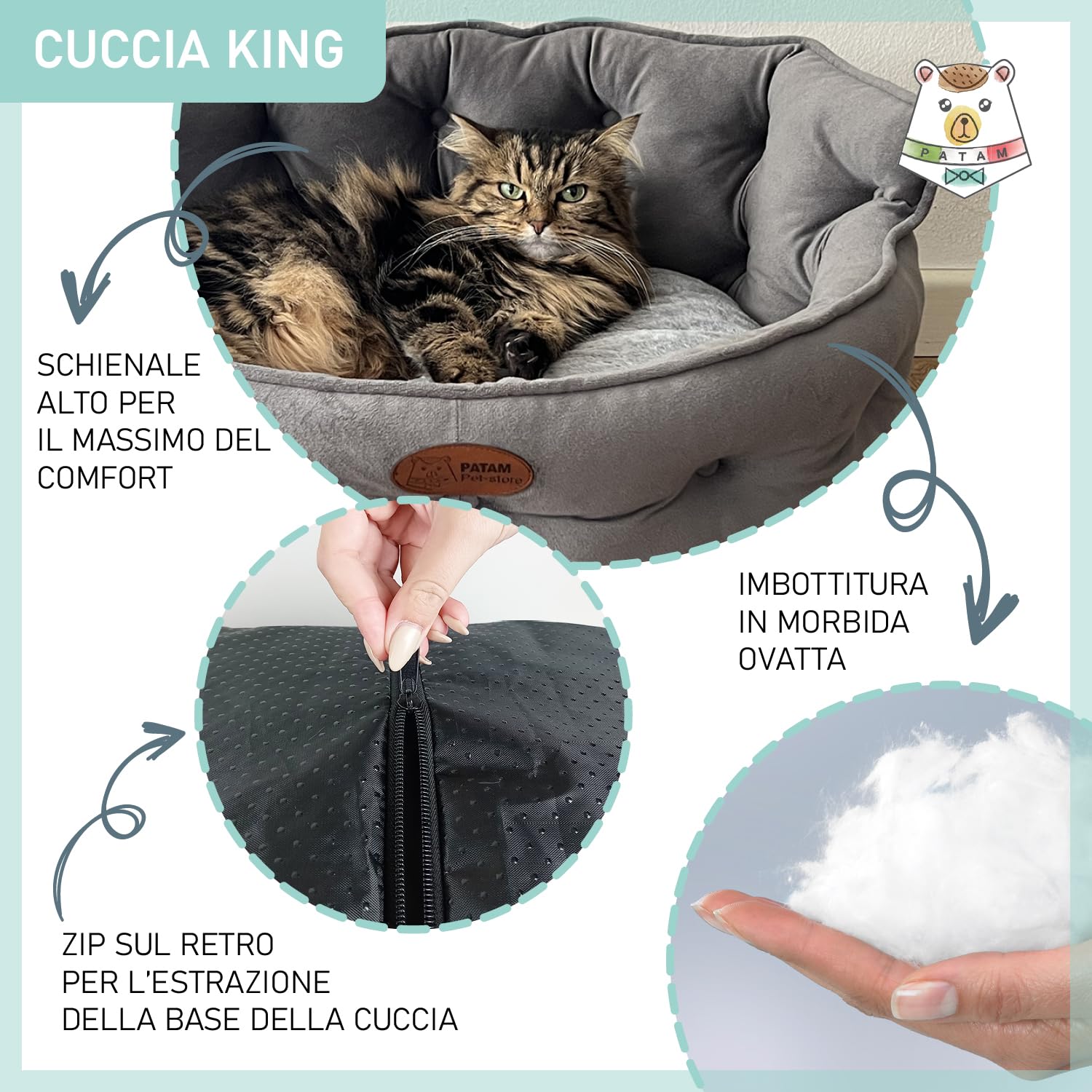 Divanetto per Cani e Gatti, Cuccia da Interno Sfoderabile, Lavabile in Lavatrice, King Grigio, Large 68 cm