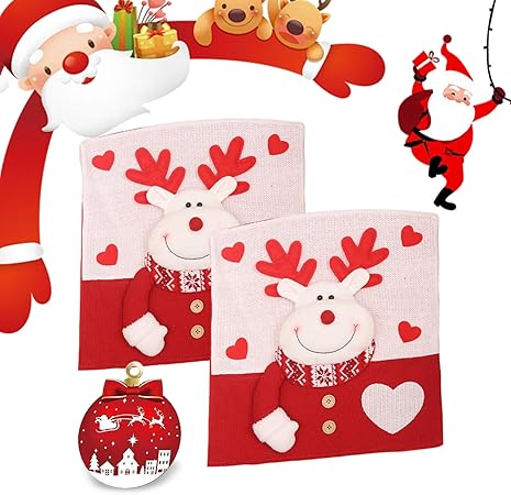 Weihnachtliche Stuhlbezüge 2er Set - Santa Claus Design Für Festtagsdeko