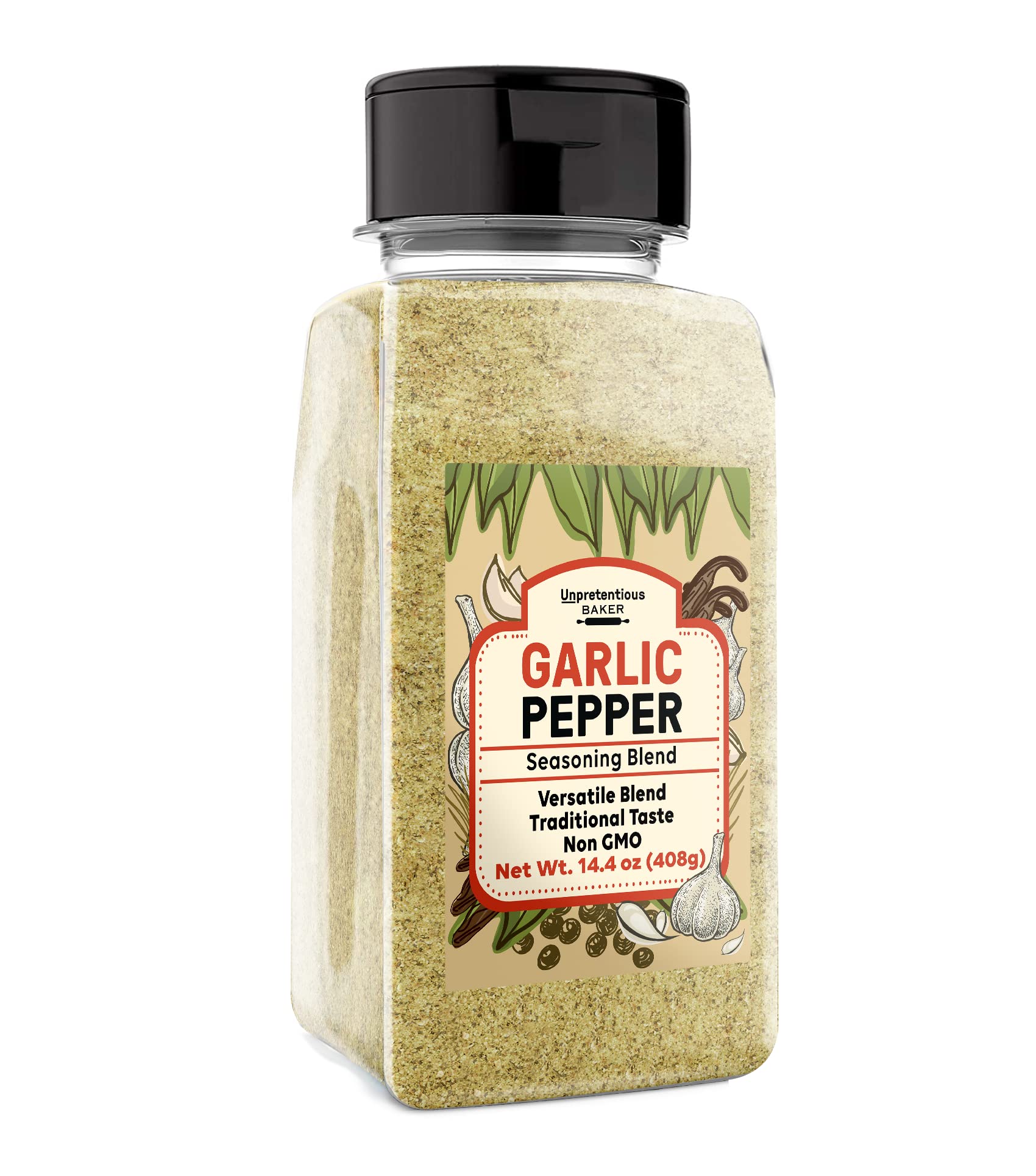 Unpretentious Garlic Pepper, Versatile Seasoning, Salty & Savory Flavor, Delicious Seasoning Blend (14.4 Ounce)
