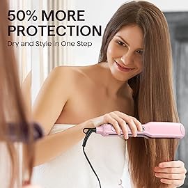Wavytalk Wet to Straight Hair Straightener, Titanium 1.75 Inch Wide Vent Sesh Flat Iron for Damp or Dry Hair, Straightener with Dual Voltage Leave Silky Smooth Look, 20% Faster Styling, Pink