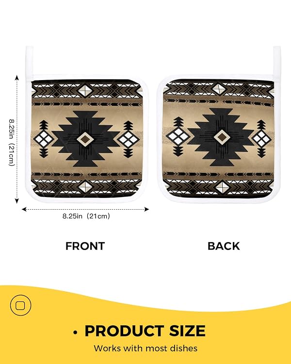 4 Pack Pot Holders Heat Insulation Potholder, Western Southwestern Hot Pads Multipurpose Oven Pads Terry Cloth Potholders for Kitchen Cooking Baking Dining Table Brown Boho Aztec Farmhouse Native by Sodrinbos - Image 3