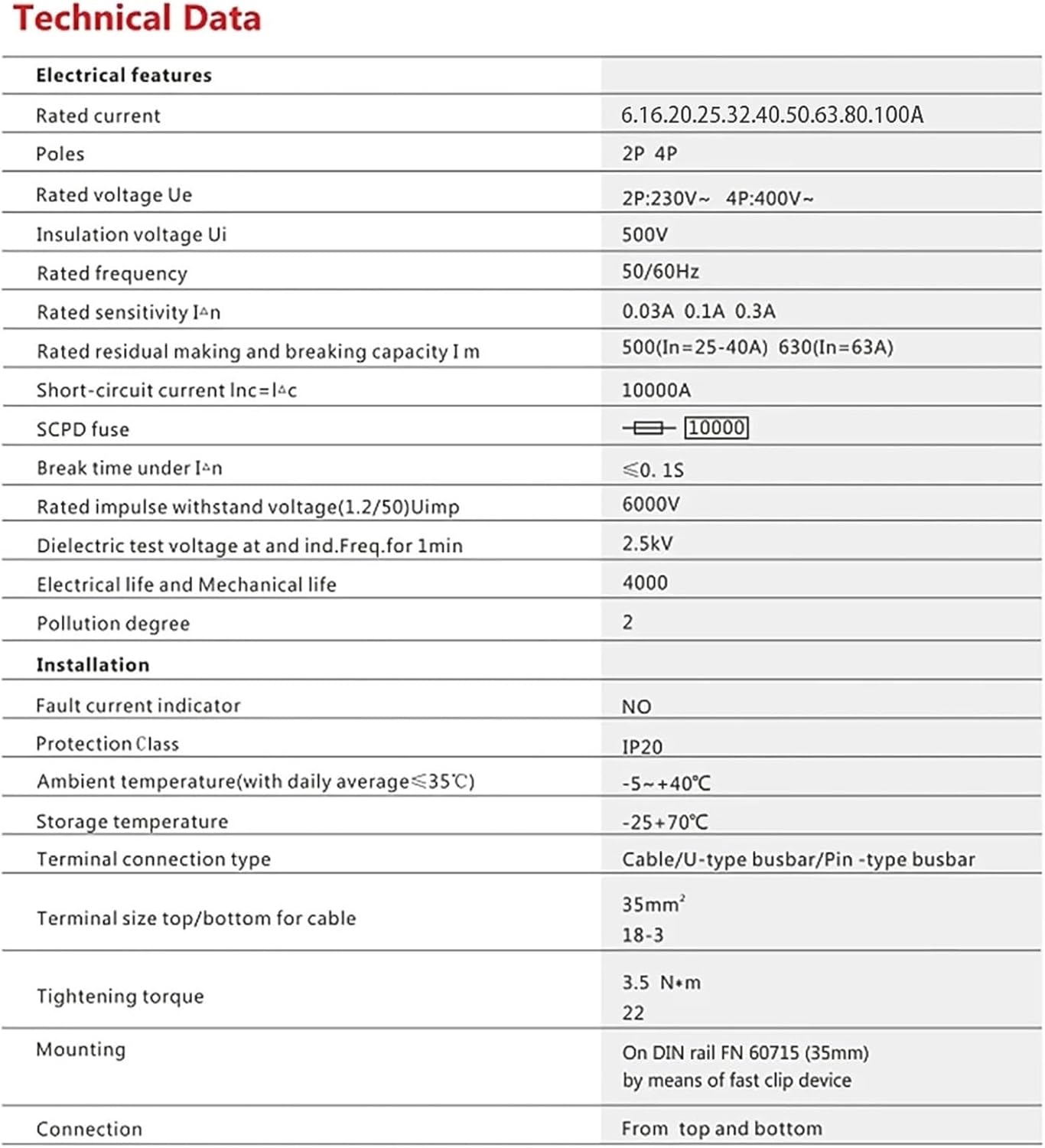 1PCS 2P 32A 10/30/100/300mA Type A RCCB RCD ELCB Electromagnetic Residual Current Circuit Breaker Differential Breaker Safety Switch(30mA,2P 10A)