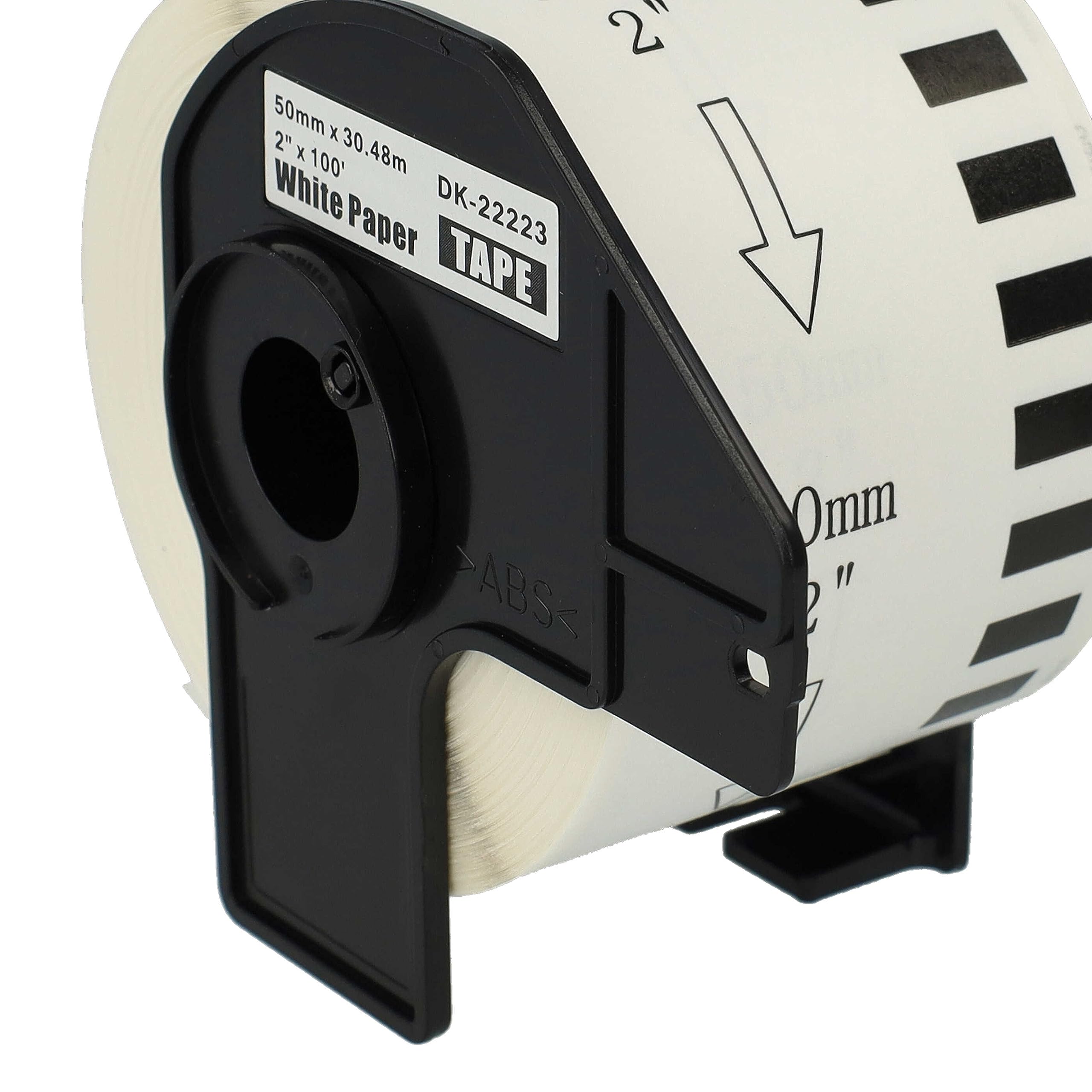 vhbw 5x Rolle mit Halter 50mm x 30,48m (1 Etikette) kompatibel mit Brother PT QL-810WC, QL-810 Series Drucker - Premium Weiß