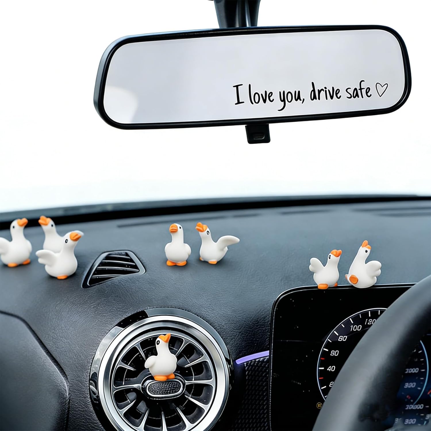 BoAn Cute Bulldog Car Accessories Set, Car Dashboard & Interior Decorations (6 Mini Bulldog Figurines) with Drive Safe Rearview Mirror Stickers, Sweet Car Decor Gift for Women Men