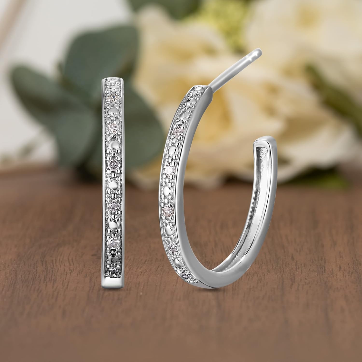 NATALIA DRAKE Small Open C Diamond Accent Hoop Earrings for Women in 925 Sterling Silver