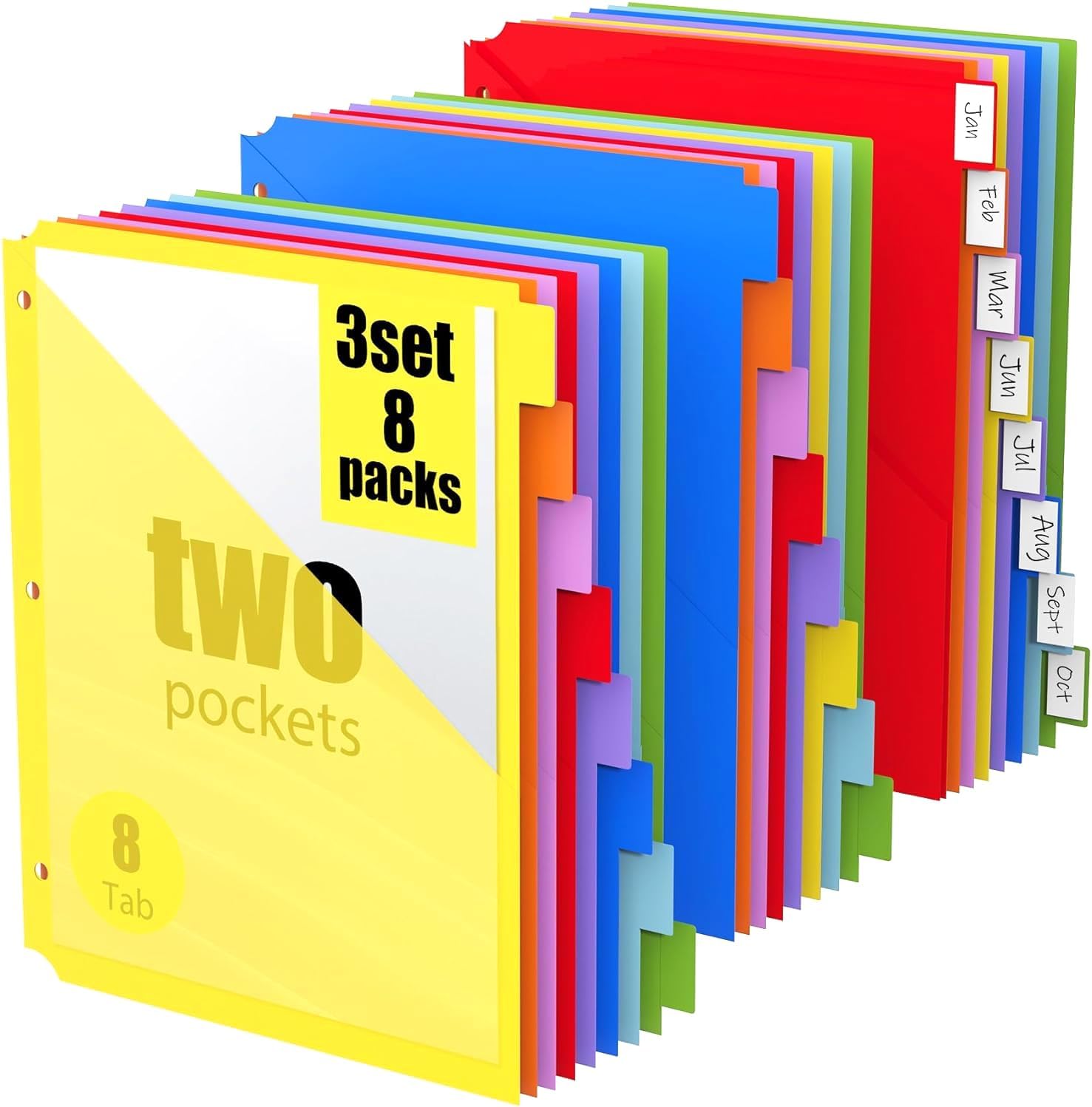 Forvencer 24 Count Dividers with Two Pockets, 8 tab Binder